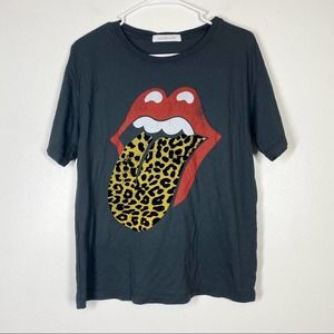 DAYDREAMER NWOT Rolling Stones Flocked Leopard Tongue Tour Band Tee S Black